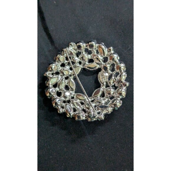 Vintage Weiss Blue Rhinestone Brooch Pin Round Wreath   Sparkle Jewelry Estate - Picture 5 of 8